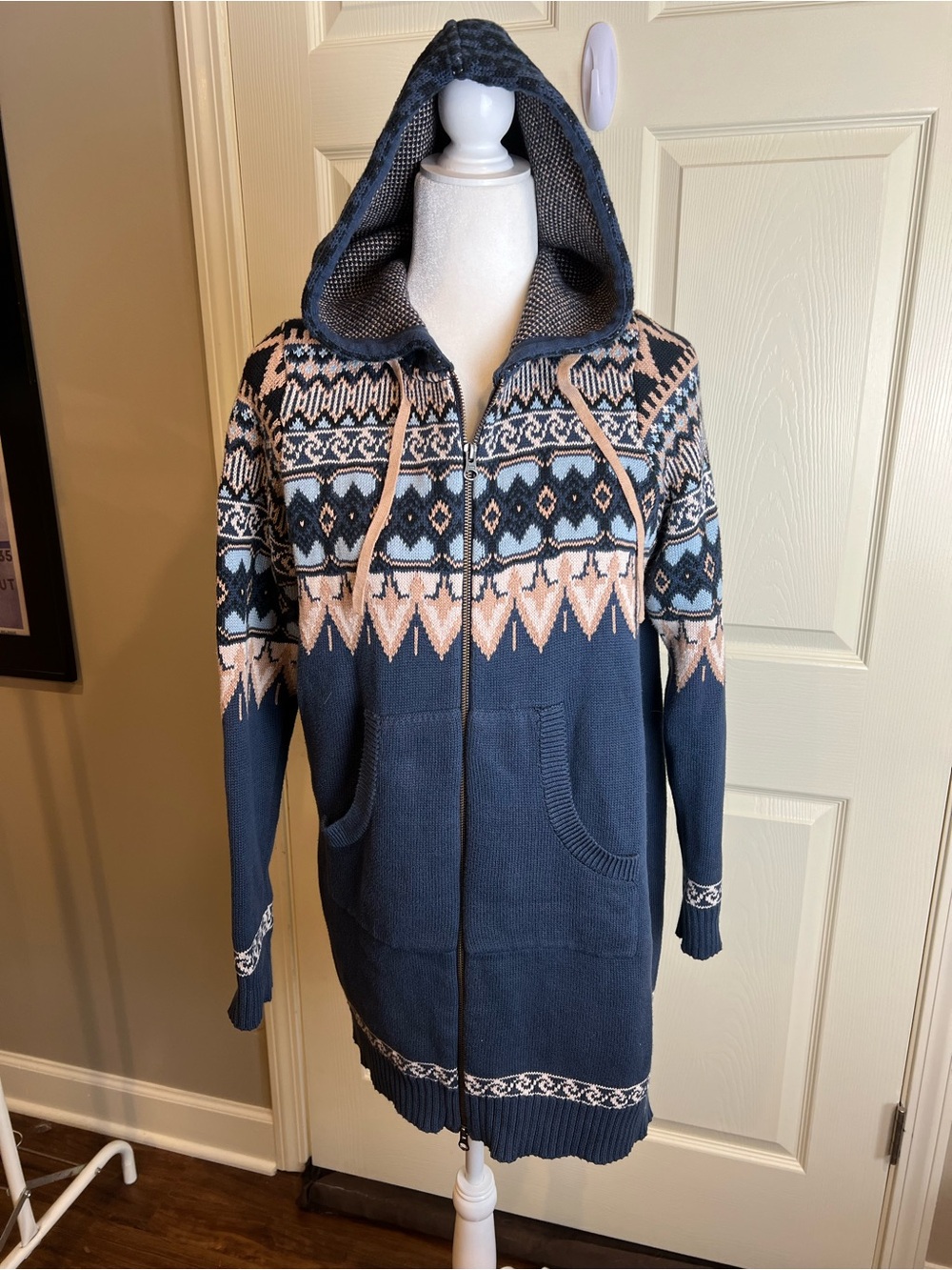 Odd Molly cotton Knit Hooded Zip Cardigan sweater large